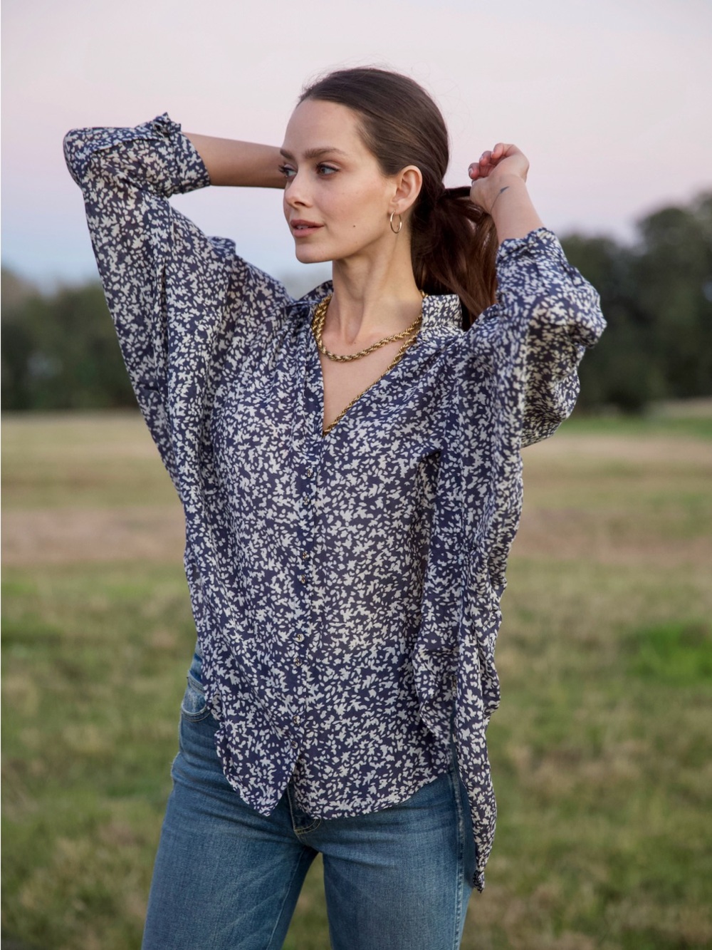 Mirth Kyoto Blouse Navy Field Flow Small